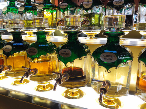 Arabic oud perfumes on display