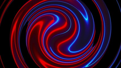 Computer generated background with abstract spiral. 3D rendering circular merger of neon color lines.