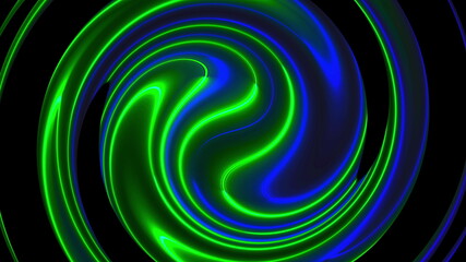 Computer generated background with abstract spiral. 3D rendering circular merger of neon color lines.