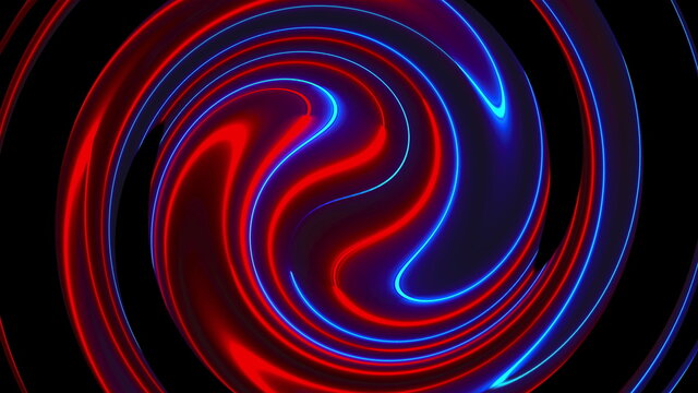 Computer generated background with abstract spiral. 3D rendering circular merger of neon color lines.