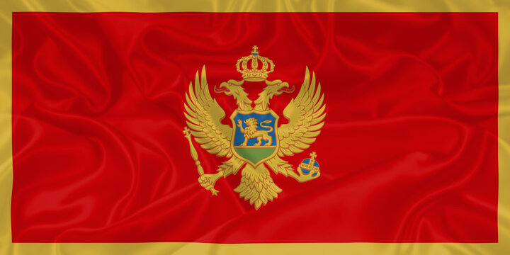 Montenegro Flag waving. National flag of Montenegro with waves and wind. Official colors and proportion. Montenegrin Flag