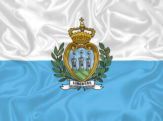 San Marino Flag waving. National flag of San Marino with waves and wind. Official colors and proportion. San Marino country Flag - obrazy, fototapety, plakaty