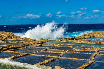 Xwejni Salt Pans in Żebbuġ, Gozo.