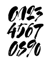 set of calligraphic acrylic or ink numbers. ABC for your design, brush lettering on a white background
