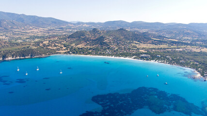 aerial view of Campulongu beach in Villasimius