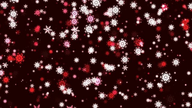 Festive New Year video screensaver computer render symbolic snowflakes fly in space the clip is made in red and white colors