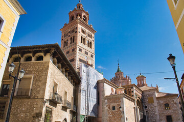 Naklejka premium Square and beautiful Cathedral of Teruel, neomudejar style