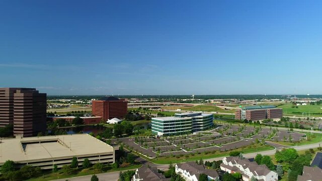 Aerial Views of a Tall Corporate Office Building