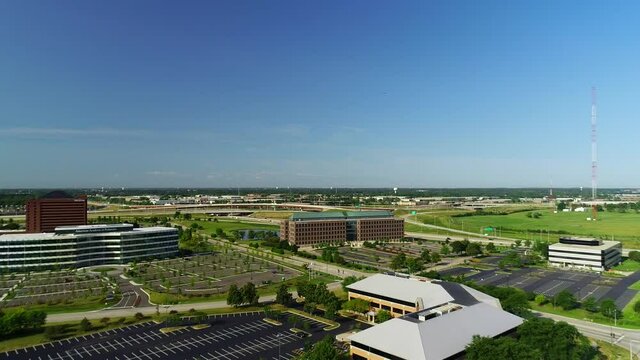 Aerial Views of a Tall Corporate Office Building