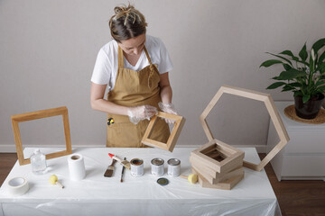 herbarium decoration for interior handmade. workshop for the production of wooden frames with...