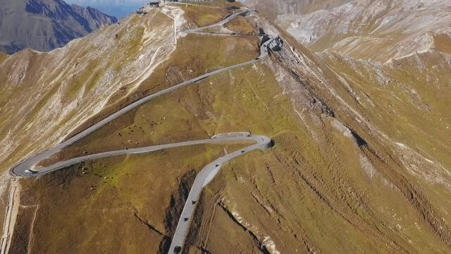 Flight around of Edelweisspitze summit on Grossglockner scenic High Alpine Road, Austria