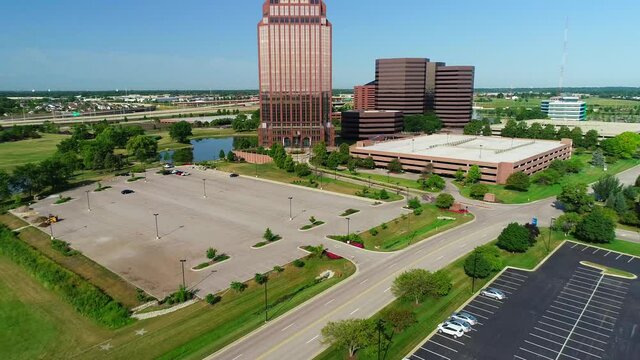 Aerial Views of a Tall Corporate Office Building