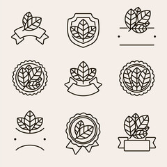 Tobacco leaf label and icons set. Collection icon tobacco. Vector