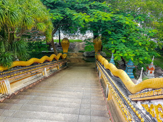 Stairs with snakes, Wat Sila Ngu temple, Koh Samui Thailand.