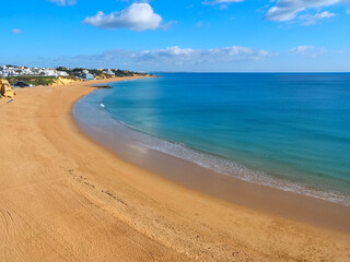 Aerial view of the long beach in Albufeira in Portugal