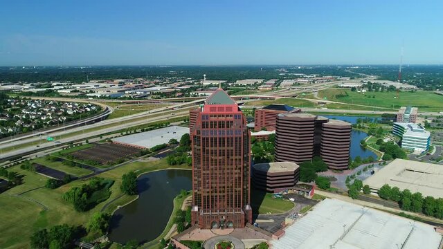 Aerial Views of a Tall Corporate Office Building