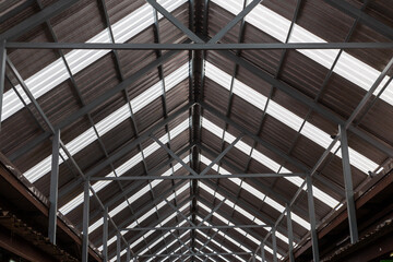 Roof top of industrial, roof structures of industrial building. Structural of roof industrial.
