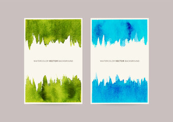 vector watercolor card background, abstract brush decoration; green, blue