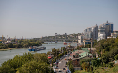 Ships go along the Don River past Rostov-on-Don