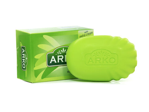 BUCHAREST, ROMANIA - JUNE 14, 2016. Arko with aloe vera bar soap isolated on white