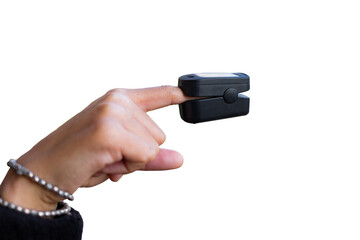 isolated girl hand with oximeter on finger