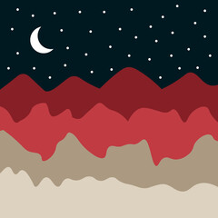 abstract landscape mountains moon stars