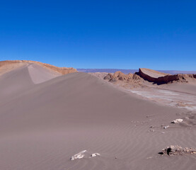 Dark sand dune, Valley of the moon in Atacama salt desert, Chile