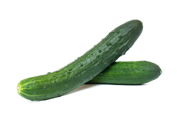 Green cucumbers on white background