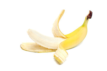One banana on white background