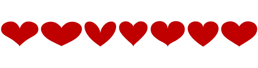Vector red heart set, uniform hearts, seven heart