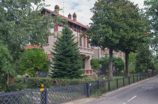 Crespi d'Adda beautiful workers' house and garden, Unesco World Heritage Site. Capriate San Gervasio, Bergamo - Italy