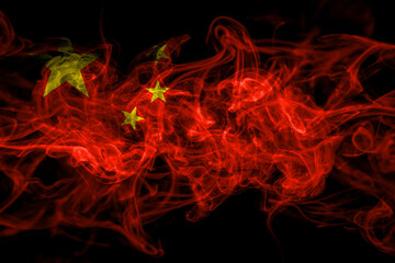 China, Chinese smoke flag isolated on black background