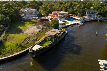 Superyacht garden aerial drone photo