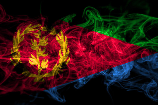 Eritrea, Eritrean smoke flag isolated on black background