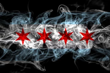 Fotobehang United States of America, America, US, USA, American, Chicago, Illinois smoke flag isolated on black background © Vlad