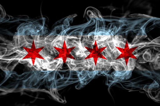 United States of America, America, US, USA, American, Chicago, Illinois smoke flag isolated on black background