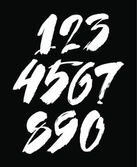 vector set of calligraphic acrylic or ink numbers. ABC for your design, brush lettering on a black background