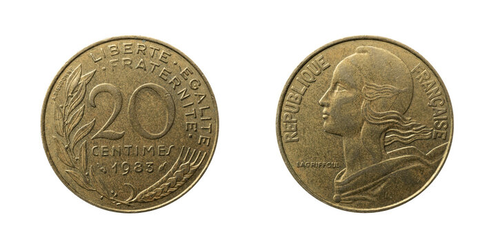 French 20 centimes coin from 1983 obverse and reverse with Lagriffoul.
