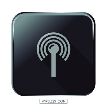 Button with image of a wireless antenna. Real button. Editable vector.