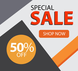 Special Sale 50% off Shop Now Label Discount Vector Template Design Illustration