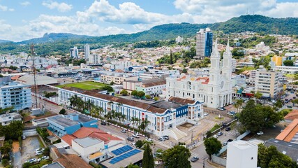Rio do Sul city center - SC. Aerial view of the cathedral r city center