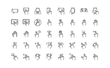 set of touchscreen gesture thin line icons, 256x256px, hand, swipe, touch