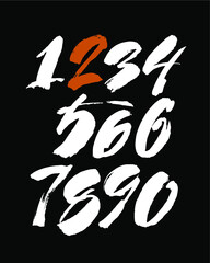 vector set of calligraphic acrylic or ink numbers. ABC for your design, brush lettering on a black background