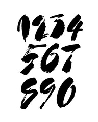 set of calligraphic acrylic or ink numbers. ABC for your design, brush lettering on a white background
