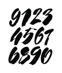 set of calligraphic acrylic or ink numbers. ABC for your design, brush lettering on a white background