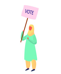 Muslim Woman Protesting in the Street.Concept of Public Protest,Meeting,Street Demonstration.
Protester Holding Banner.Vector Illustration of Placard Protest