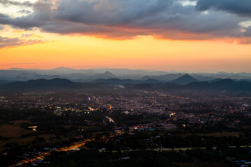 Fototapeta na wymiar Beautiful landscape sunset from the viewpoint on top mountain at Loei Province, Thailand.