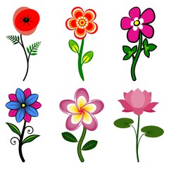 Set of stylized flowers collection. Various stylized flowers isolated on white background. Vector illustration.