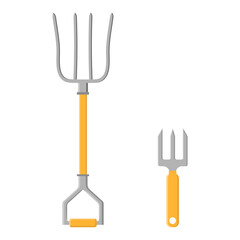 Set of cartoon pitchfork icons isolated on white background. Gardening tools. Vector illustration in cartoon style for your design.