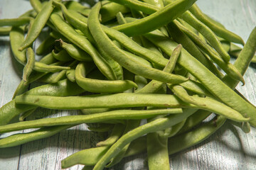 Close up of a pile of freshly picked green beans 